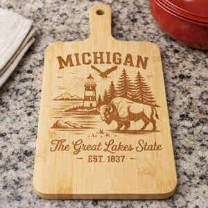 Custom Laser Engraved Bamboo Cutting Board - 15.5 X 7.6 Inch -Michigan Images